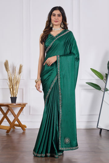 Elegant Chiffon Saree with Jarkan Stone Border | Lightweight Party Wear