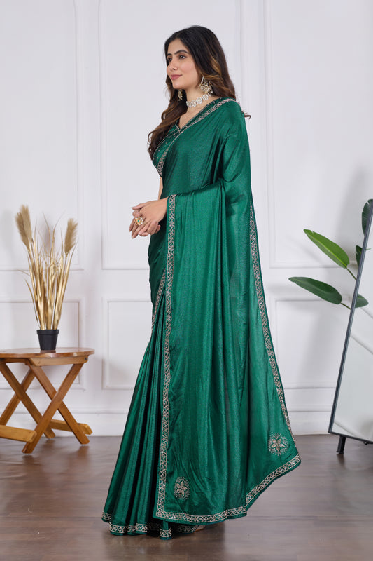 Elegant Chiffon Saree with Jarkan Stone Border | Lightweight Party Wear