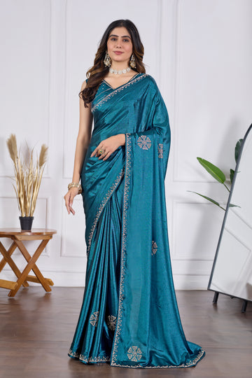 Petrol Blue Party Wear Saree with Premium Jarkan Stone Work | Elegant Wedding & Festive Saree