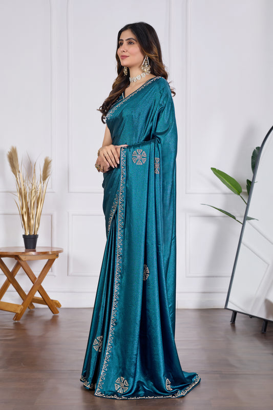 Petrol Blue Party Wear Saree with Premium Jarkan Stone Work | Elegant Wedding & Festive Saree