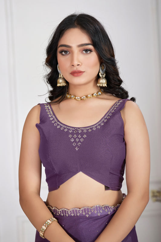 Purple Georgette Silk Saree with Jarkan Border Work | Party & Festive Wear