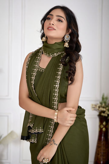 Mahendi Georgette Saree with Elegant Jarkan Border ✨