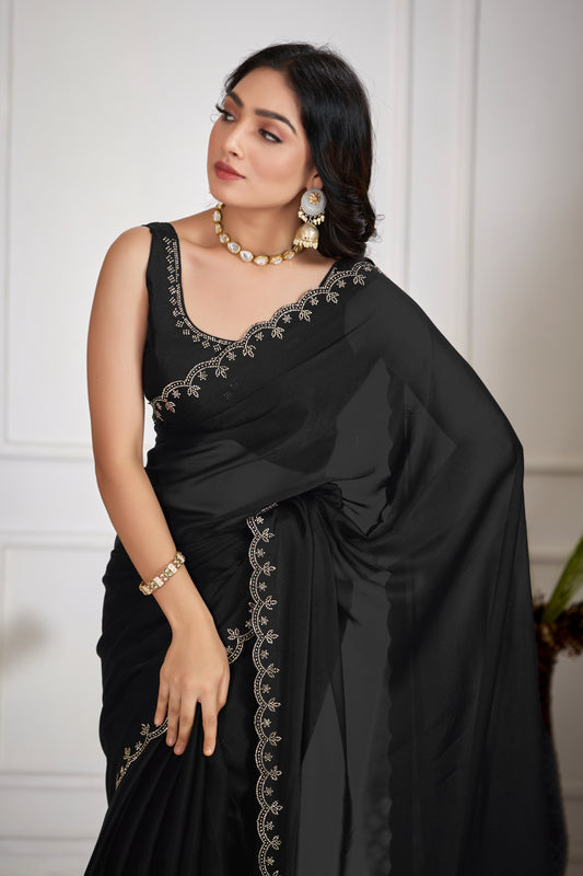 Black Designer Saree With JarkanWork