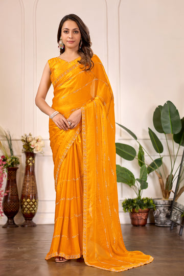 Premium Mustard Yellow Saree with Elegant Stone Work | Party & Festive Wear | TC Lifestyle