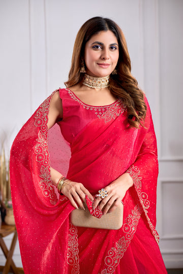 Dark Rani Satin Silk Saree with Peacock Design Jarkan Border | Party & Wedding Wear | TC Lifestyle