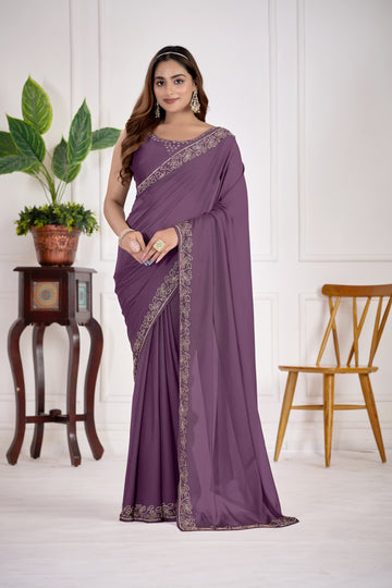 Light Purple Georgette Saree with Beautiful Jarkan Border Work | Party & Festive Wear | TC Lifestyle