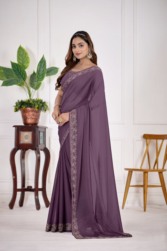 Light Purple Georgette Saree with Beautiful Jarkan Border Work | Party & Festive Wear | TC Lifestyle